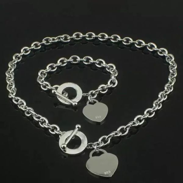 Collana di design Bracciale a cuore in argento sterling di design di lusso Aggiungi bracciale a forma di set Bracciale a cuore classico alla moda originale Regalo di Natale