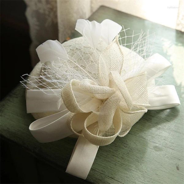 Fermagli per capelli Velo nero Piccolo cappello a cilindro Accessori Retro Materiale di lana Cena Copricapo da sposa Copricapo Fascia Papillon