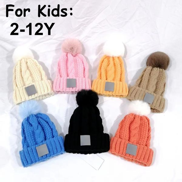 Gorro para crianças de 2 a 12 anos, chapéus de inverno, gorro de designer, balde, chapéu de Papai Noel, chapéu de malha torcido, gorro para crianças, bonés de caveira, chapéu com letras, 7 cores