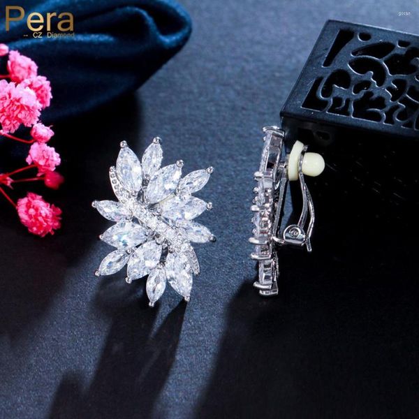 Ohrstecker Pera ohne Ohrloch Stil weiß Zirkonia Blatt Blume Design Damen Hochzeit Braut Party Clip On ohne Piercing E298