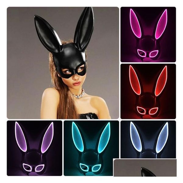 Parti Maskeleri Karnaval El Tel Tavşan Maskesi Masque Masquerade Led Tavşan Gece Kulübü Kadın Doğum Günü Düğün Partisi 220715 Damla Teslimat DHMDW