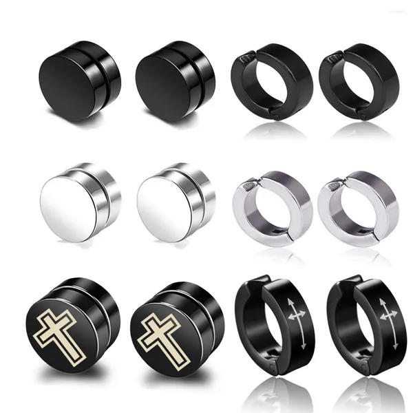 Brincos traseiros 1-6 pares de aço inoxidável 316L com clipe de argola Huggie magnético sem piercing para homens, mulheres e meninas