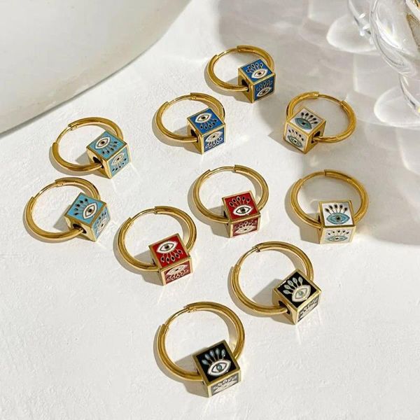 Orecchini pendenti in acciaio inossidabile cubo di olio che gocciola occhi colorati orecchino per le donne regalo di gioielli di moda con dadi d'oro vintage
