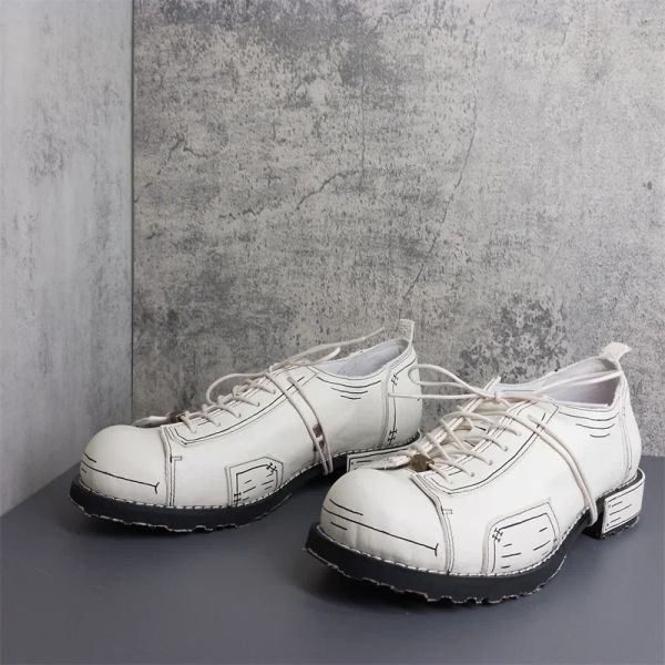 El yapımı erkekler deri ayakkabılar dantel yukarı erkek rahat ayakkabılar büyük boy beyaz retro oxfords p30d50