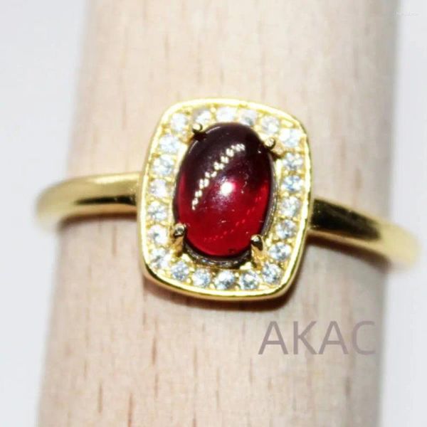 Anéis de Cluster AKAC 925 Sterling Silver Natural Red Garnet Anel Ajustável Aproximadamente 5 7mm Enviar Aleatoriamente Atacado