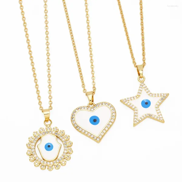 Collane con ciondolo FLOLA Placcato in oro a forma di cuore Stat Blue Eye per le donne CZ Crystal Evil Lucky Jewelry Gifts Ojo Nkez75