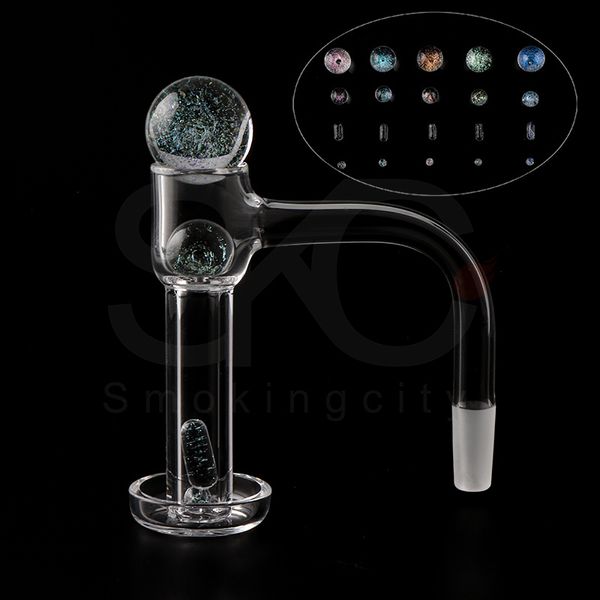 Chiodo al quarzo con bordo smussato XL Terp Slurper Banger completamente fuso con set di marmo dicronico in vetro per tubi dell'acqua Dab Rigs