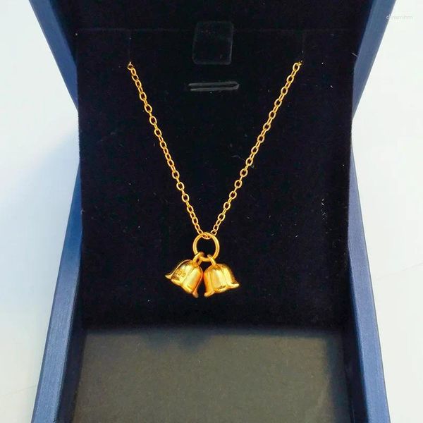 Anhänger 24k Orginal Gold Farbe Maiglöckchen Blumen Halskette für Frauen Halsketten Kette Valentinstag Hochzeit Verlobungsschmuck