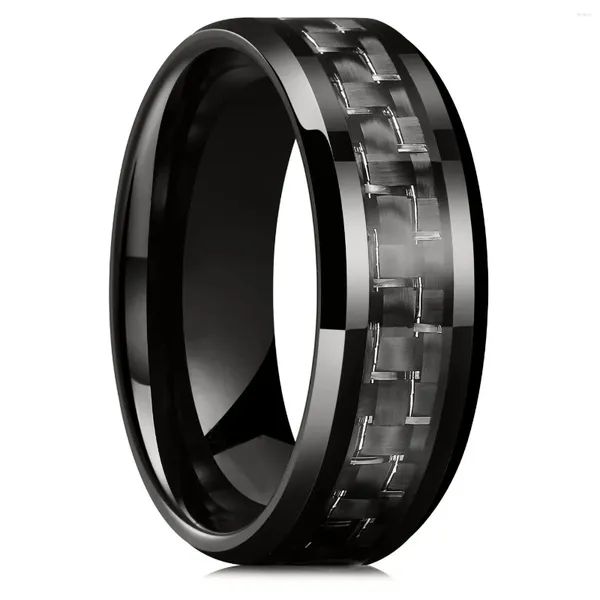 Eheringe Klassisch 8mm Herrenring Titan Edelstahl Inlay Schwarz Kohlefaser Band Schmuck Weihnachtsgeschenk Zubehör