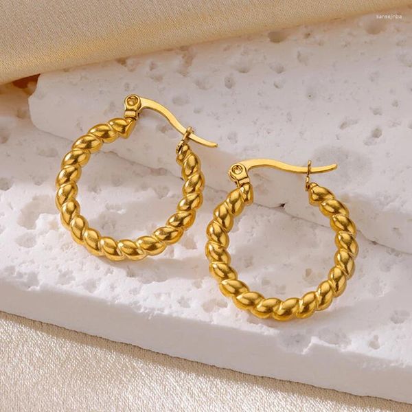 Orecchini a cerchio color oro intrecciati per donna in acciaio inossidabile nel 2023, gioielli penetranti di tendenza, regalo di Natale, Aretes