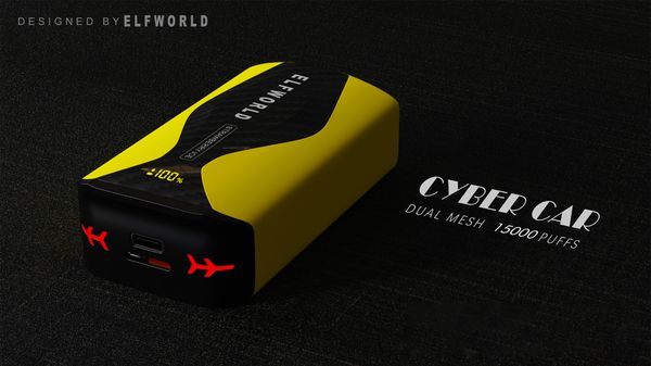 Original ELF WORLD Cyber Car 15000 10000 12000 Puff 15k Vape Descartável Pré-preenchido E Cigarros Razz Bar Recarregável Controle de Fluxo de Ar Bobina de Malha Dupla 20ml Vapes