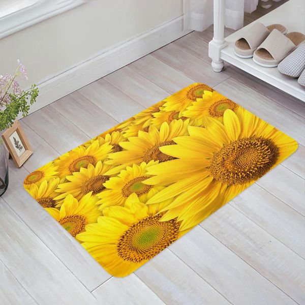 Teppiche, Sonnenblumenblüten, gelbe Blumen, Bodenmatte, Eingangstür, Wohnzimmer, Küche, rutschfester Teppich, Badezimmer, Fußmatte, Heimdekoration