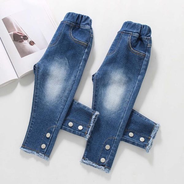 Jeans Ragazze Bottone Ragazza Bambino Strappato Bambini Primavera Autunno Vestiti per Bambini Stile Casual