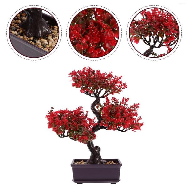 Flores de árvores de flores decorativas Estante de estante de bonsai vermelho decoração japonesa decorações artificiais