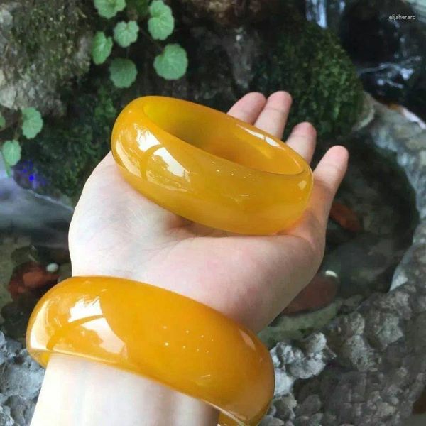 Bangle Natural Real Jade Bangles Amarelo Calcedônia Retro High-grade Mulheres Pulseira Lucky Jewelry