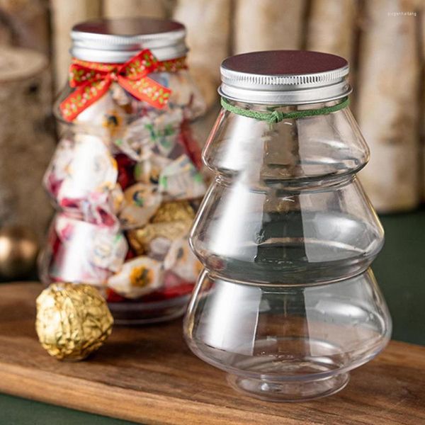 Bottiglie di stoccaggio 6 pezzi 500ml Barattoli di caramelle per biscotti Design di copertura a forma di albero di Natale Decorativo trasparente Snack Cioccolato Organizzatori di imballaggio