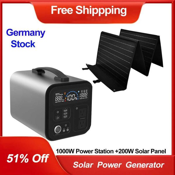 1000W tragbares Kraftwerk mit 200W Solarpanel Lifepo4 Batterie 220V 110V 12V Versorgung 500W High Outdoor Power Bank Generator