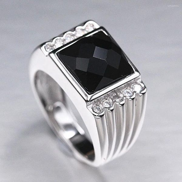 Кольца кластера, настоящее твердое кольцо из чистого серебра S925, мужское европейское и американское модное кольцо с агатом, регулировка