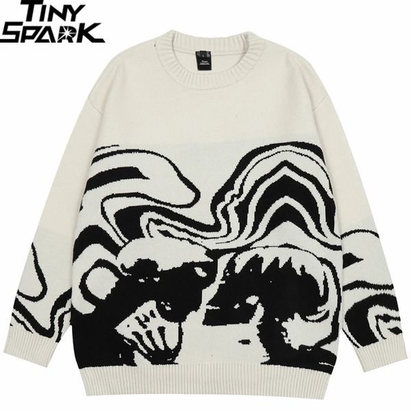 Erkek Sweaters 2024 Erkekler Sokak Giyim Kazak Retro Boyama Kafatası Grafik Hip Hop Örme Kazak Vintage Pullover Sıradan Yün Sweater Hipster 231113