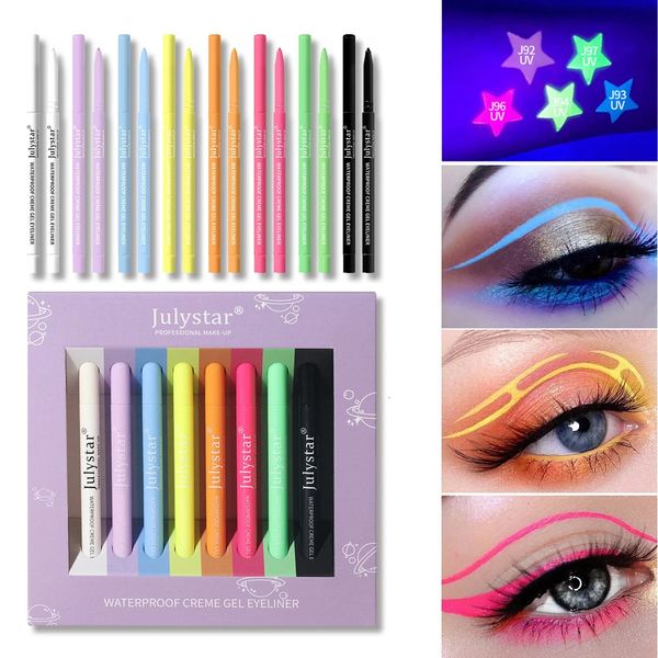 Lidschatten-/Liner-Kombination, 8 Stück/Set, UV-Fluoreszenzlicht, Neon-Creme-Gel-Eyeliner-Stift, wasserdicht, glatt, seidig, Eyeliner-Stift, Make-up-Kosmetik 231113