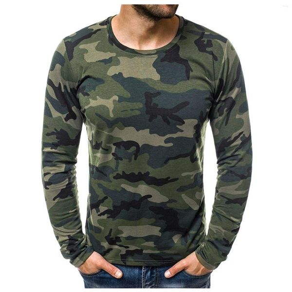 Herren-T-Shirts Langarm-Dschungel-Camouflage-Druck Herren-Langarm-T-Shirt Pullover Imitation Cotton Materi