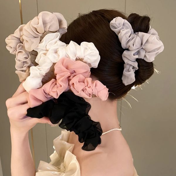 New Fashion Organza Pleated Hair Claw Girls Summer Chiffon Hairpin Gentle Headwear Hair Clip Super Lagre Size Clip