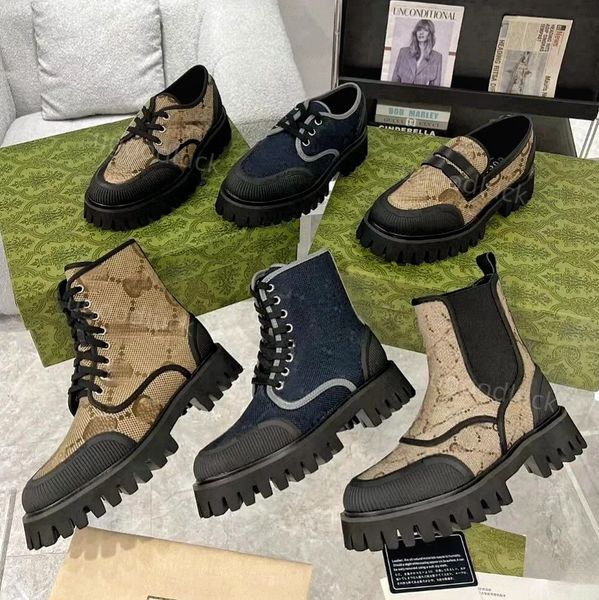 Herren-Damen-Stiefelette, Designer-Schuhe, Nylon-Canvas-Sohle, klassische Designer-Martin-Stiefel, Plateaustiefel, niedriger Absatz, Jacquard, klobiger Absatz, Plateau-Ritterstiefel