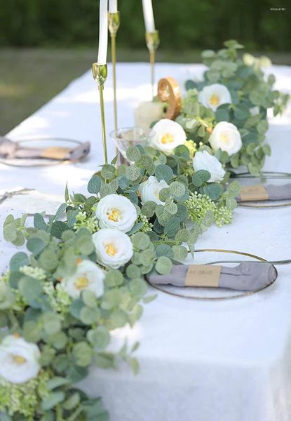 Flores decorativas 2m 2m de eucalipto artificial folhas de videira videira girland silk rattan para desktop de casamento arco de arco de mesa de mesa para casa jardim