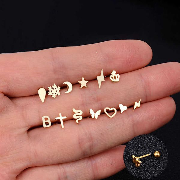 Stud 1pcs Paslanmaz Çelik Mini Saplama Küpe Kalp Yıldız Moon Çapraz Kelebek Yılan Sarmal Kıkırdak Tragus Lob Kulak Piercing Takı P230411