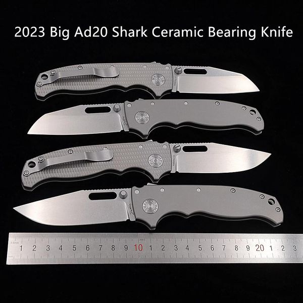 JUFULE Big Ad20 Shark Knife Andrew Demko SheepFoot Deep Carry Clip Regalo Cuscinetto in ceramica Manico in titanio Coltelli Mark 3V Campo pieghevole Caccia Strumento EDC