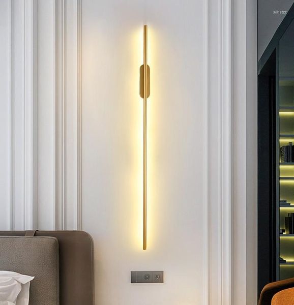 Lâmpada de parede ouro Luzes LED mais longas sala de estar decoração de cozinha de cozinha quarto de estudo de escada montada na superfície preta