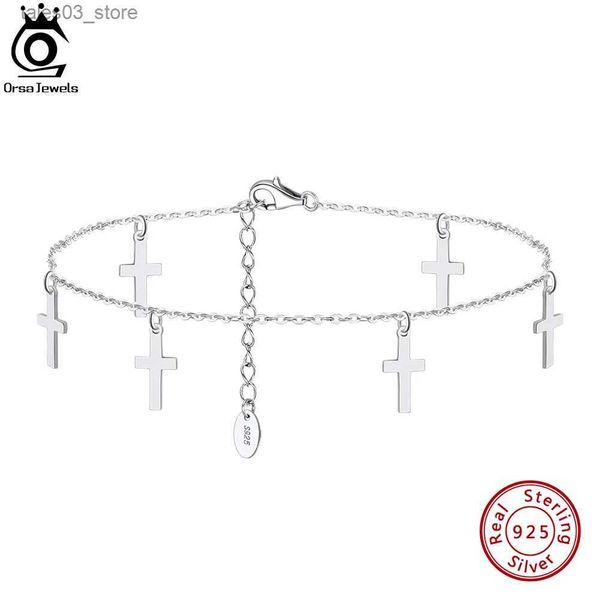 Fußkettchen ORSA JEWELS 925 Sterling Silber 1 mm Kabelkette mit 5,4 * 11 mm Kreuz Fußkettchen Einfacher Knöchelschmuck für Frauen Geburtstagsgeschenk SA28 Q231113