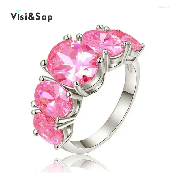 Avec pierres latérales Eleple rose pierre bijoux bague CZ couleur or blanc bijoux de mode anneaux pour femmes fiançailles accessoires de mariage