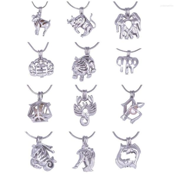 Anhänger Halsketten 1pc 18KGP Tierkreiszeichen Montage kann zwölf Konstellationen Stil Perlen Medaillon Käfig DIY Glücksbringer Schmuck öffnen
