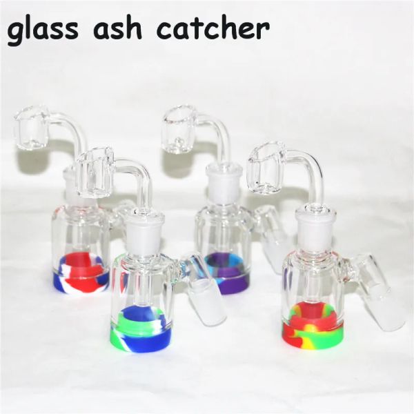 Wasserpfeifen 3,5-Zoll-Aschefänger aus Glas mit 14 mm 18 mm 7 ml Silikonbehälter Reclaimer Dicker Pyrex-Aschefänger für Glaswasserbongs LL