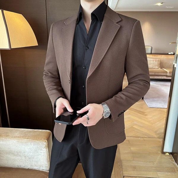 Abiti da uomo 2023 Autunno Blazer da uomo Waffle Solid Casual Giacca da lavoro Slim Streetwear Social Wedding Groom Blazer Masculino S