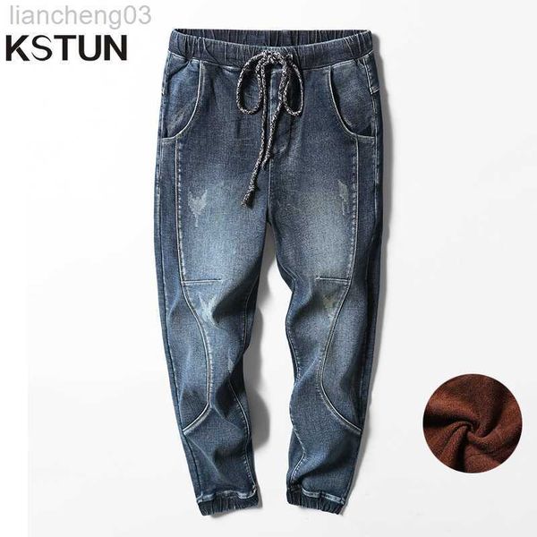 Jeans masculinos Jeans Jeans Men Jeans quentes Jeans Harém Espalhar, diga oi para a versão jeans da calça de moletom, a cintura elástica de cordão W0413