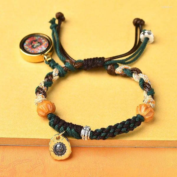 Braccialetti con ciondoli Ciondolo Thangka dipinto a mano Dio della ricchezza Occhio Cavehead Bracciale Collezione di corde intrecciate a mano fai-da-te Ga Wu Box Preghiera etnica