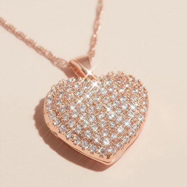 Kolye Kolyeler Estetik Gül Altın Renk Kalp Kolye Kadınlar için Tam Döşemeli Bling CZ Taş Moda Mücevher Mücevheri Doğum Günü Hediye Toplu