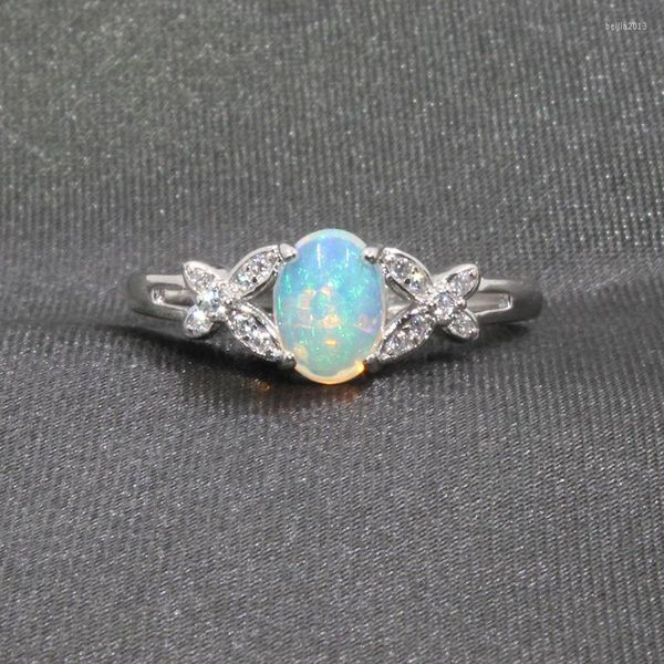 Cluster Ringe Großer Verkauf Low To Earth Natürlicher Opal Edelstein Ring für Frauen Echt 925 Silber Edelstein Geburtstagsfeier Geschenk 4 6mm Größe Oval