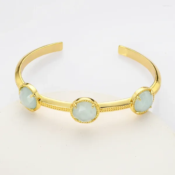 Bangle Natural Aquamarin Pedra Ajustável 18K Banhado A Ouro Azul Gems Aberto 2023 Moda Mulheres Jóias Presentes