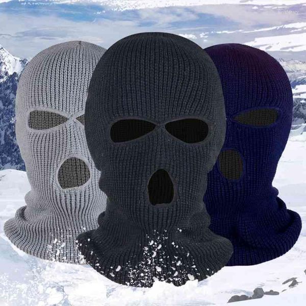 Berretti Beanie/Skull Caps Tinta unita 3 fori Unisex Maschera da sci antivento Copertura integrale Cappello lavorato a maglia per donna Uomo Autunno Inverno Berretto caldo