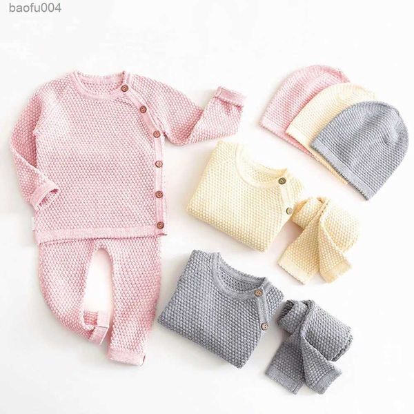 Conjuntos de roupas para bebês meninas, conjuntos de roupas infantis de malha de algodão para meninos, conjunto de roupas para bebês recém-nascidos, suéter + calças, 2 peças, roupa infantil