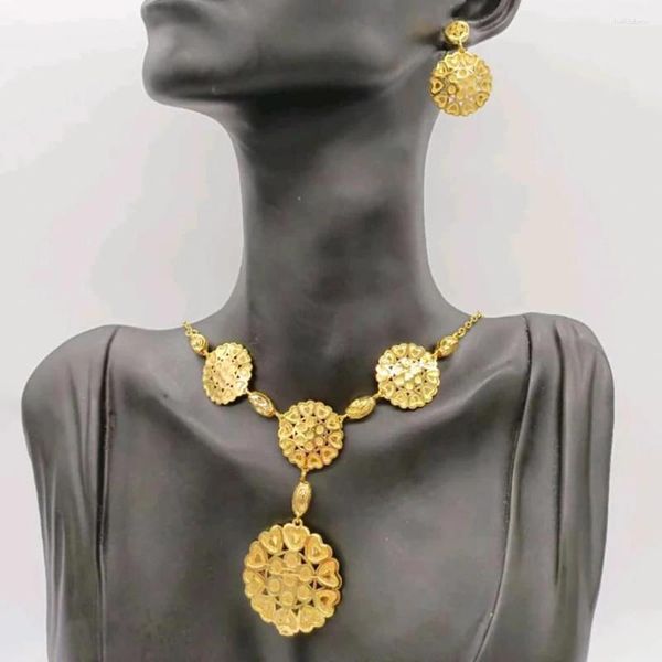 Halskette, Ohrringe, Set, Mode und Schmuck, 18 Karat vergoldet, Anhänger für den täglichen Gebrauch, afrikanische Brautgeschenke