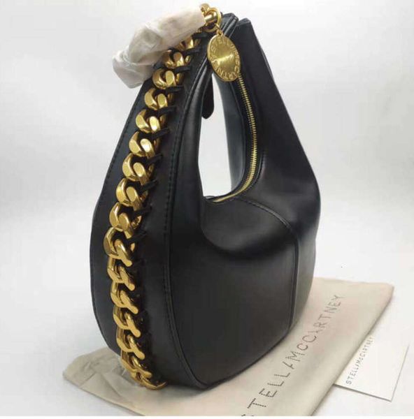 Stella Mccartney Frayme Bolsa de ombro com zíper médio, pequena bolsa de couro feminina Hobo com bolsa de luxo designer preto bolsa medalha de ouro GR