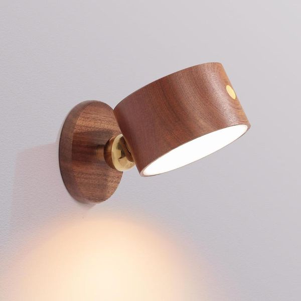 Wandleuchte Wireless Touch Switch Innendekoration Led Strong Magnetic Adsorption Rotary Wooden Lights