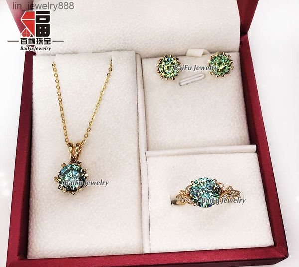 Baifu Jewelry set di gioielli in moissanite in oro 18 carati con taglio portoghese ciano da donna