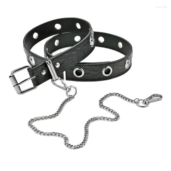 Cinture Cintura decorativa a catena nera per donna Scozzese in pelle PU Fibbia rotonda casual Accessori jeans versatili Uomo