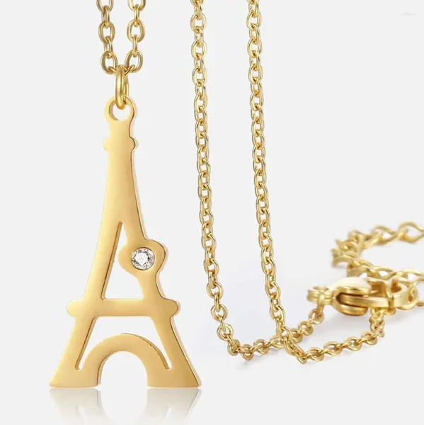 Colares Pingente Cor de Ouro Torre Eiffel Colar de Aço Inoxidável Rolo Link Chain para Mulheres Meninas Moda Jóias Presentes HKN489