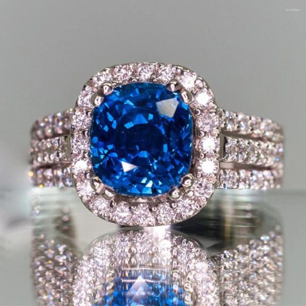 Clusterringe Blaue Edelsteine Saphir Topas Kristall Zirkon Diamanten Bling Für Frauen Luxus Trendige Eheringe Schmuck Größen 6 7 8 9 10